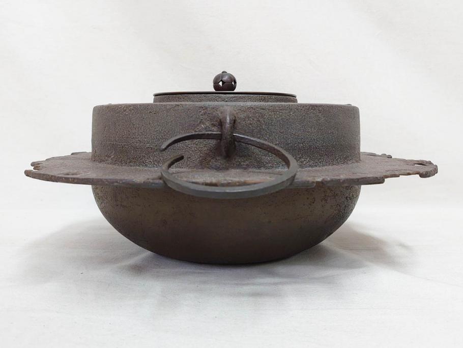 時代物　健仁松堂　斑紫銅蓋　透木釜　時を重ねた味わいのある羽釜(釜、湯釜、湯沸かし、煎茶道具、茶道具、共箱付き)(R-078930)