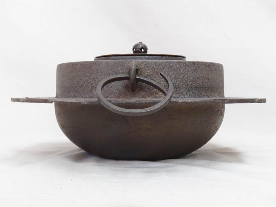 時代物　健仁松堂　斑紫銅蓋　透木釜　時を重ねた味わいのある羽釜(釜、湯釜、湯沸かし、煎茶道具、茶道具、共箱付き)(R-078930)
