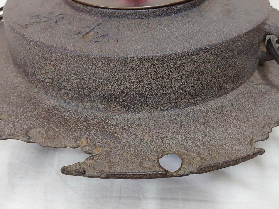 時代物　健仁松堂　斑紫銅蓋　透木釜　時を重ねた味わいのある羽釜(釜、湯釜、湯沸かし、煎茶道具、茶道具、共箱付き)(R-078930)