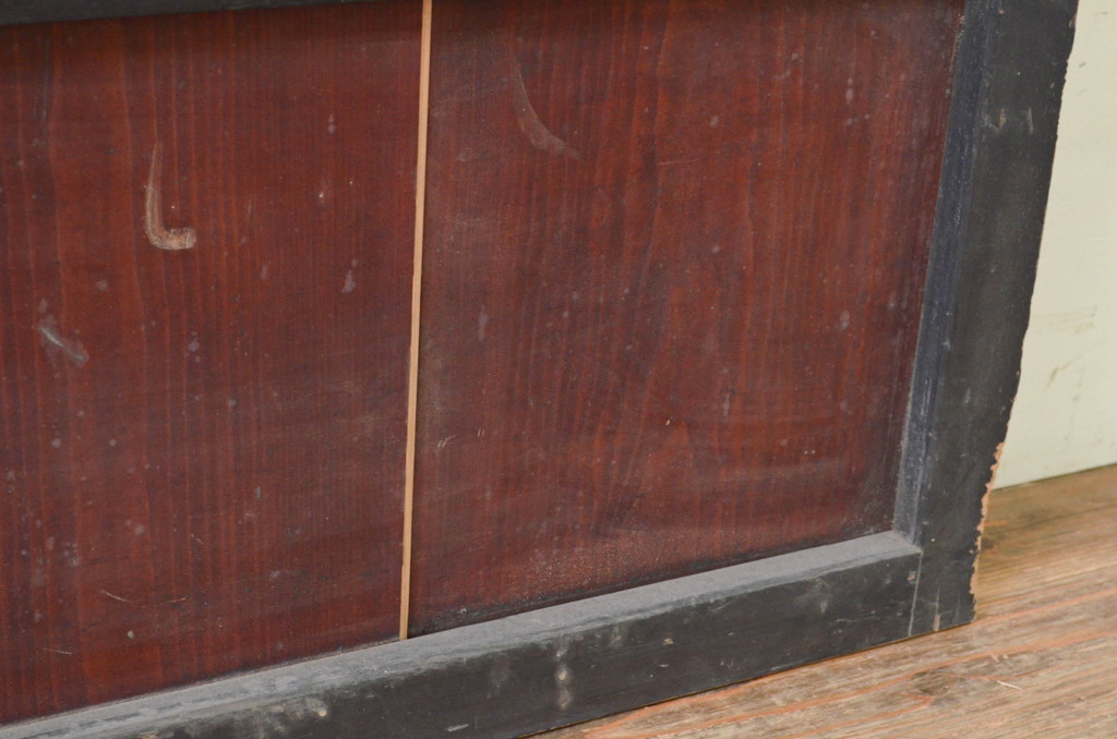 アンティーク建具　漆塗り　落ち着いた和の空間を演出する板戸窓2枚セット(引き戸)(R-069660)
