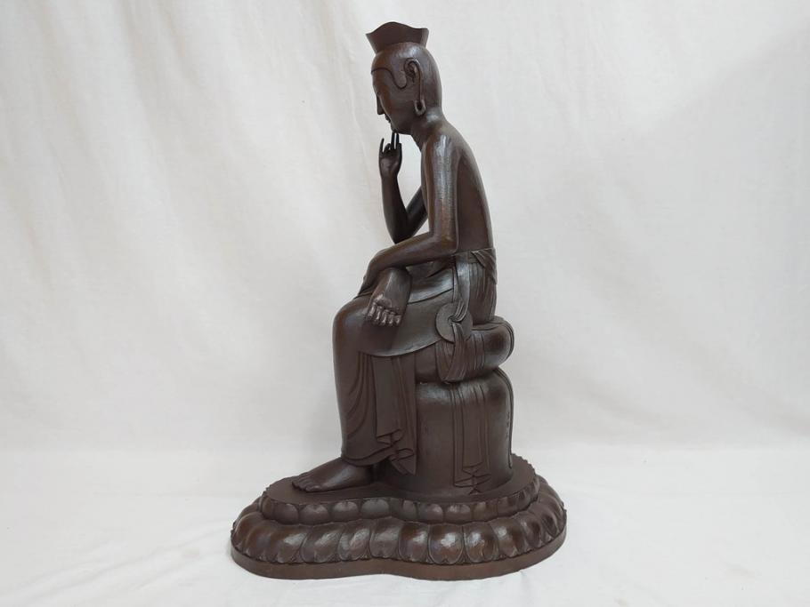 仏師　彫刻家　松久宗琳　弥勒菩薩半跏思惟像　高さ約60.5cm　重量約15.66kg　細部まで丁寧につくり込まれた重厚感のあるブロンズ像(仏像、置物、オブジェ)(R-073031)