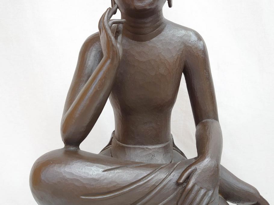 仏師　彫刻家　松久宗琳　弥勒菩薩半跏思惟像　高さ約60.5cm　重量約15.66kg　細部まで丁寧につくり込まれた重厚感のあるブロンズ像(仏像、置物、オブジェ)(R-073031)