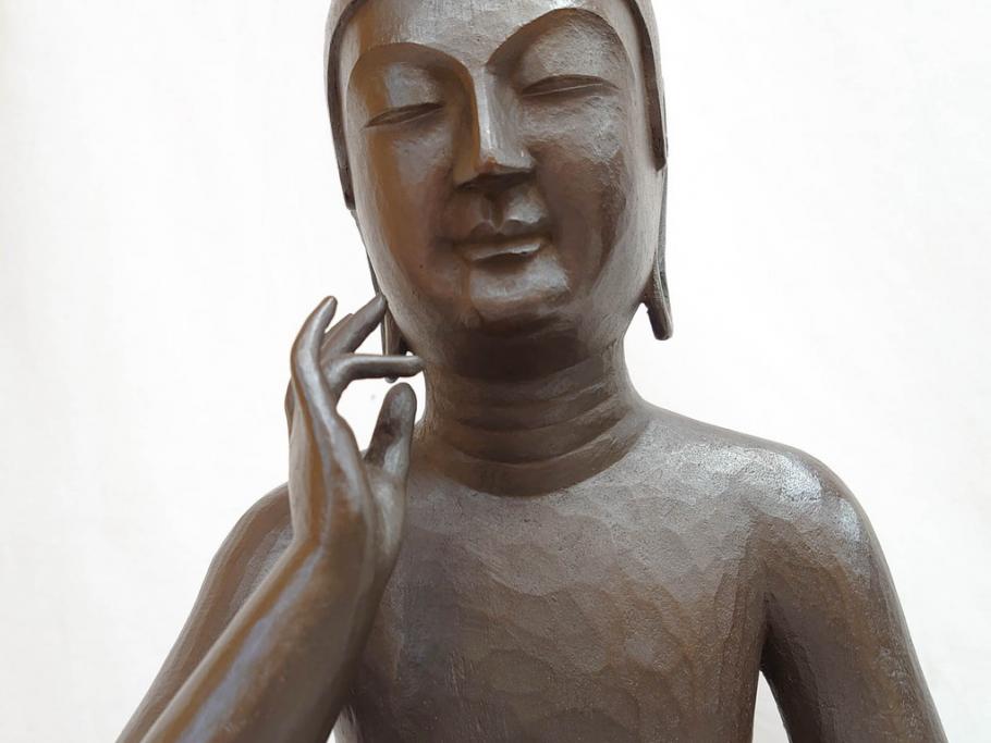 仏師　彫刻家　松久宗琳　弥勒菩薩半跏思惟像　高さ約60.5cm　重量約15.66kg　細部まで丁寧につくり込まれた重厚感のあるブロンズ像(仏像、置物、オブジェ)(R-073031)