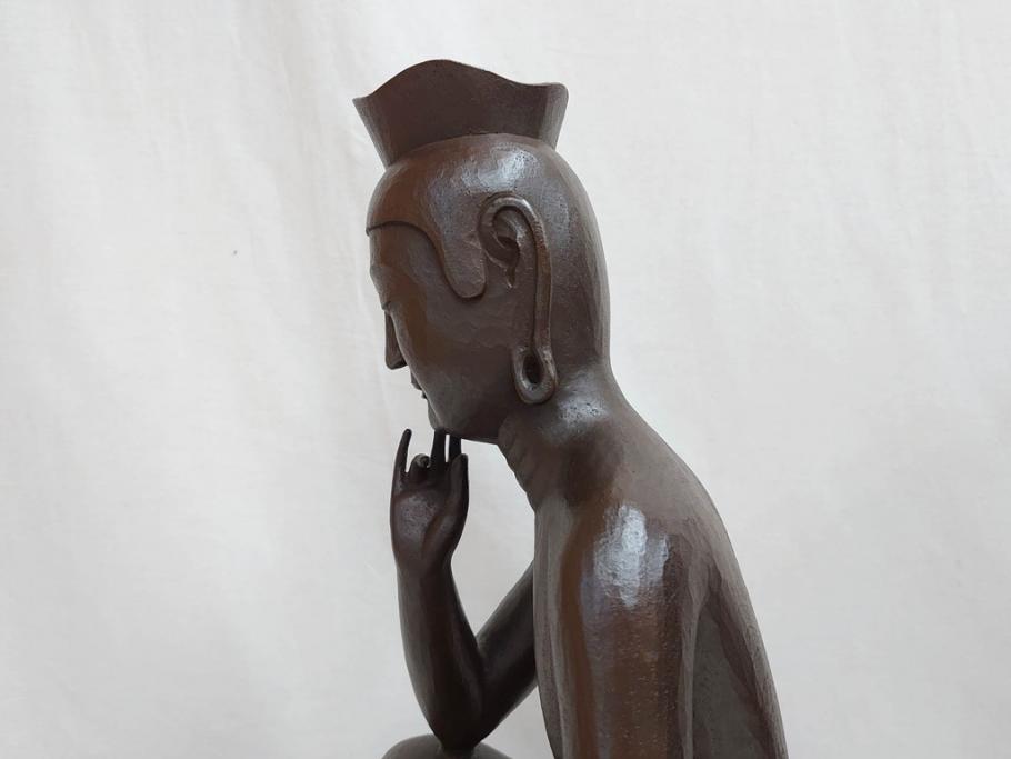 仏師　彫刻家　松久宗琳　弥勒菩薩半跏思惟像　高さ約60.5cm　重量約15.66kg　細部まで丁寧につくり込まれた重厚感のあるブロンズ像(仏像、置物、オブジェ)(R-073031)