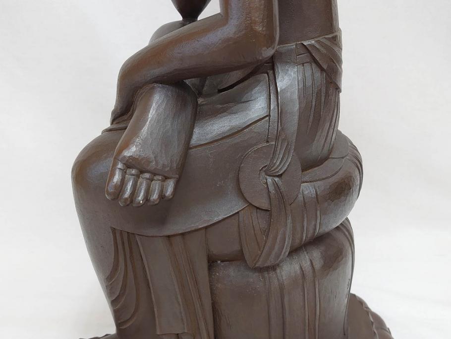 仏師　彫刻家　松久宗琳　弥勒菩薩半跏思惟像　高さ約60.5cm　重量約15.66kg　細部まで丁寧につくり込まれた重厚感のあるブロンズ像(仏像、置物、オブジェ)(R-073031)