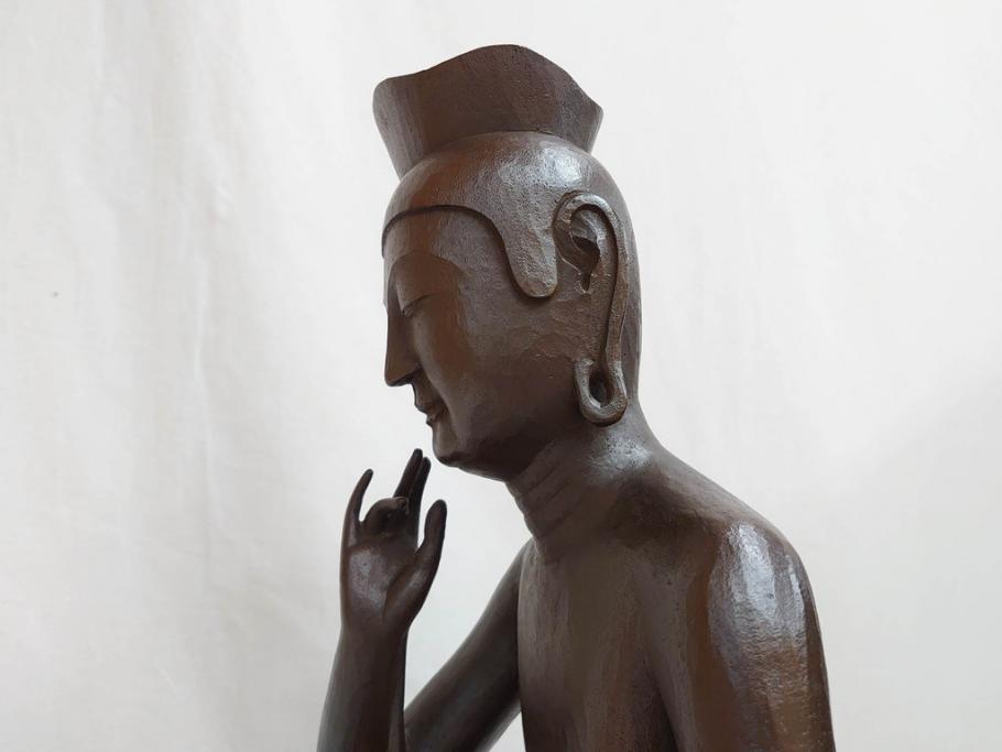 仏師　彫刻家　松久宗琳　弥勒菩薩半跏思惟像　高さ約60.5cm　重量約15.66kg　細部まで丁寧につくり込まれた重厚感のあるブロンズ像(仏像、置物、オブジェ)(R-073031)
