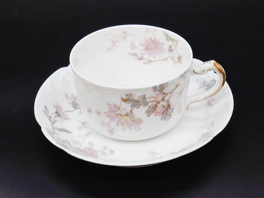 ビンテージ　フランス　LIMOGES(リモージュ)　HAVILAND(アビランド)　淡い花柄が上品なカップ&ソーサー7客セット(ヴィンテージ、金彩、フラワー、C&S、磁器、洋食器)(R-078840)