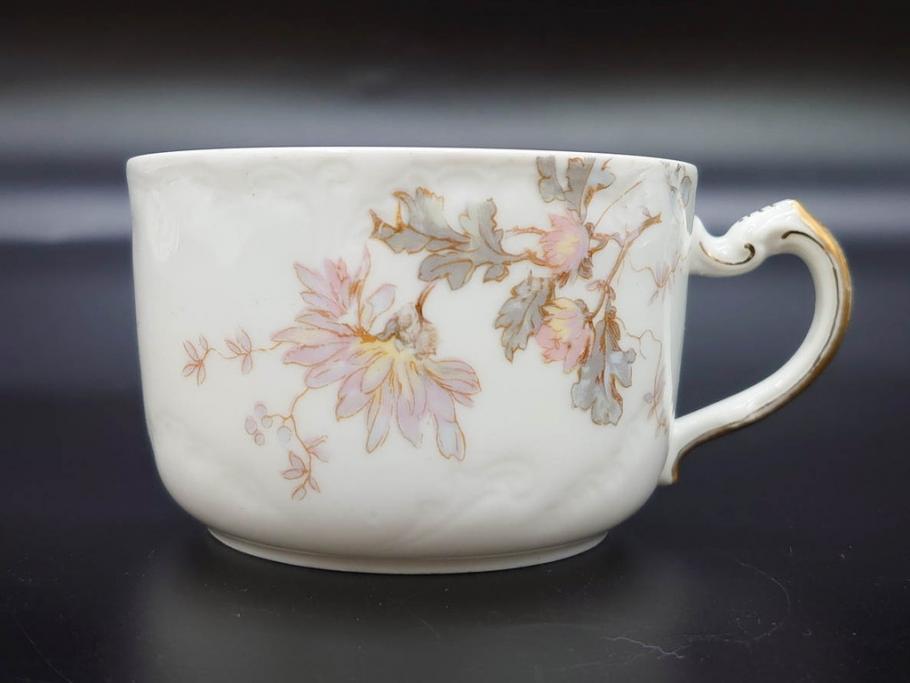 ビンテージ　フランス　LIMOGES(リモージュ)　HAVILAND(アビランド)　淡い花柄が上品なカップ&ソーサー7客セット(ヴィンテージ、金彩、フラワー、C&S、磁器、洋食器)(R-078840)