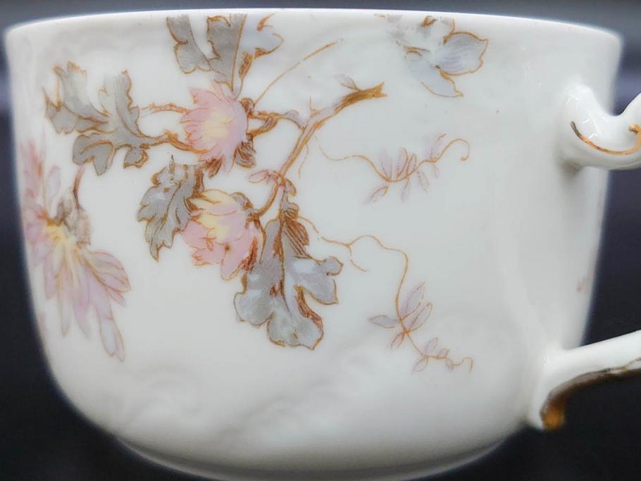 ビンテージ　フランス　LIMOGES(リモージュ)　HAVILAND(アビランド)　淡い花柄が上品なカップ&ソーサー7客セット(ヴィンテージ、金彩、フラワー、C&S、磁器、洋食器)(R-078840)