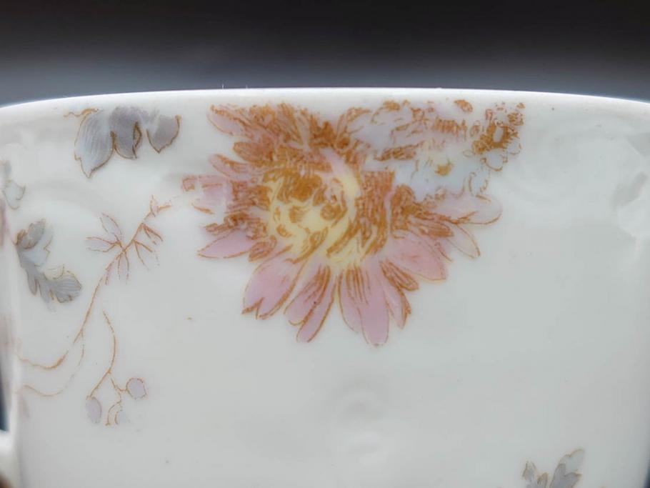 ビンテージ　フランス　LIMOGES(リモージュ)　HAVILAND(アビランド)　淡い花柄が上品なカップ&ソーサー7客セット(ヴィンテージ、金彩、フラワー、C&S、磁器、洋食器)(R-078840)