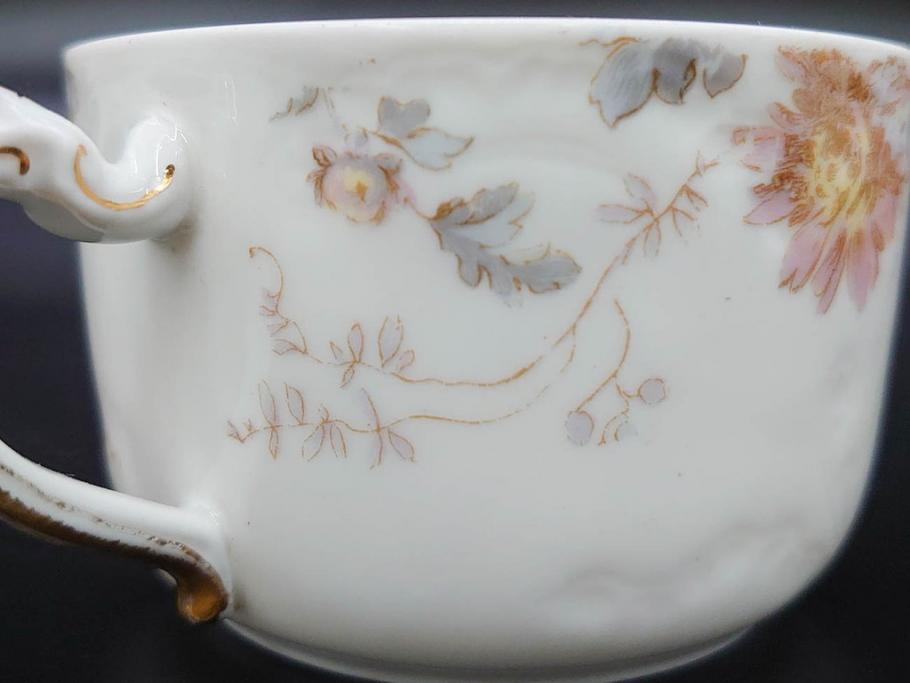 ビンテージ　フランス　LIMOGES(リモージュ)　HAVILAND(アビランド)　淡い花柄が上品なカップ&ソーサー7客セット(ヴィンテージ、金彩、フラワー、C&S、磁器、洋食器)(R-078840)