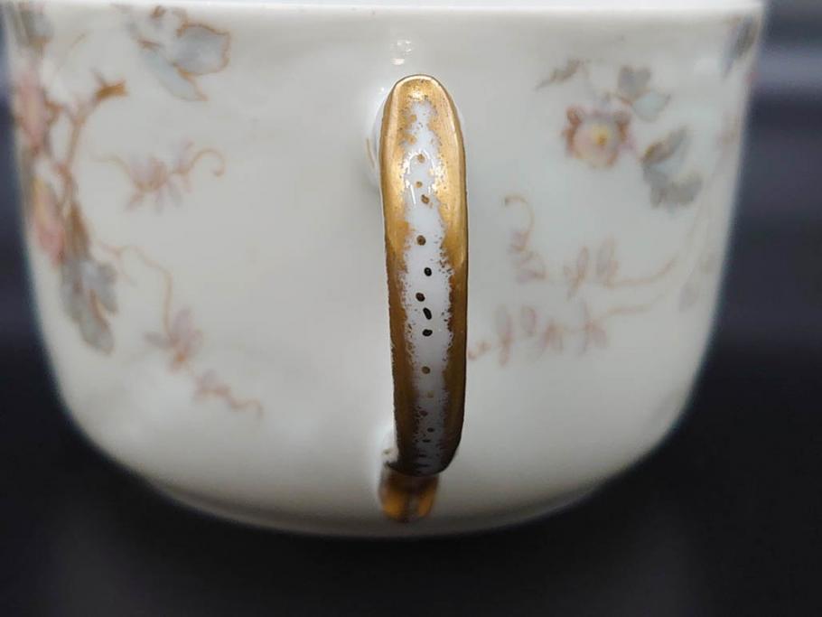 ビンテージ　フランス　LIMOGES(リモージュ)　HAVILAND(アビランド)　淡い花柄が上品なカップ&ソーサー7客セット(ヴィンテージ、金彩、フラワー、C&S、磁器、洋食器)(R-078840)