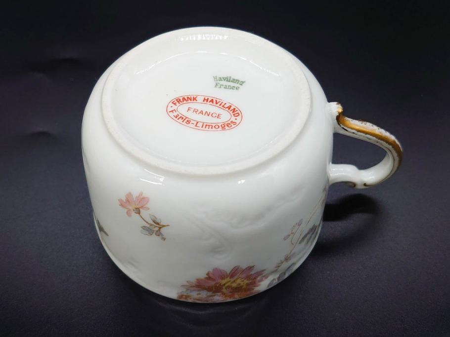ビンテージ　フランス　LIMOGES(リモージュ)　HAVILAND(アビランド)　淡い花柄が上品なカップ&ソーサー7客セット(ヴィンテージ、金彩、フラワー、C&S、磁器、洋食器)(R-078840)