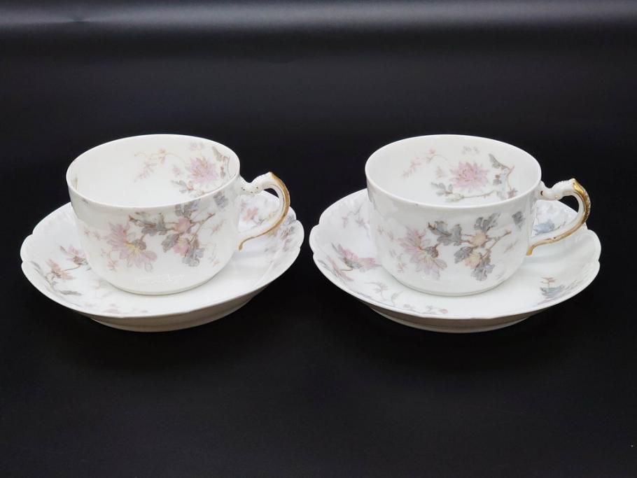 ビンテージ　フランス　LIMOGES(リモージュ)　HAVILAND(アビランド)　淡い花柄が上品なカップ&ソーサー7客セット(ヴィンテージ、金彩、フラワー、C&S、磁器、洋食器)(R-078840)