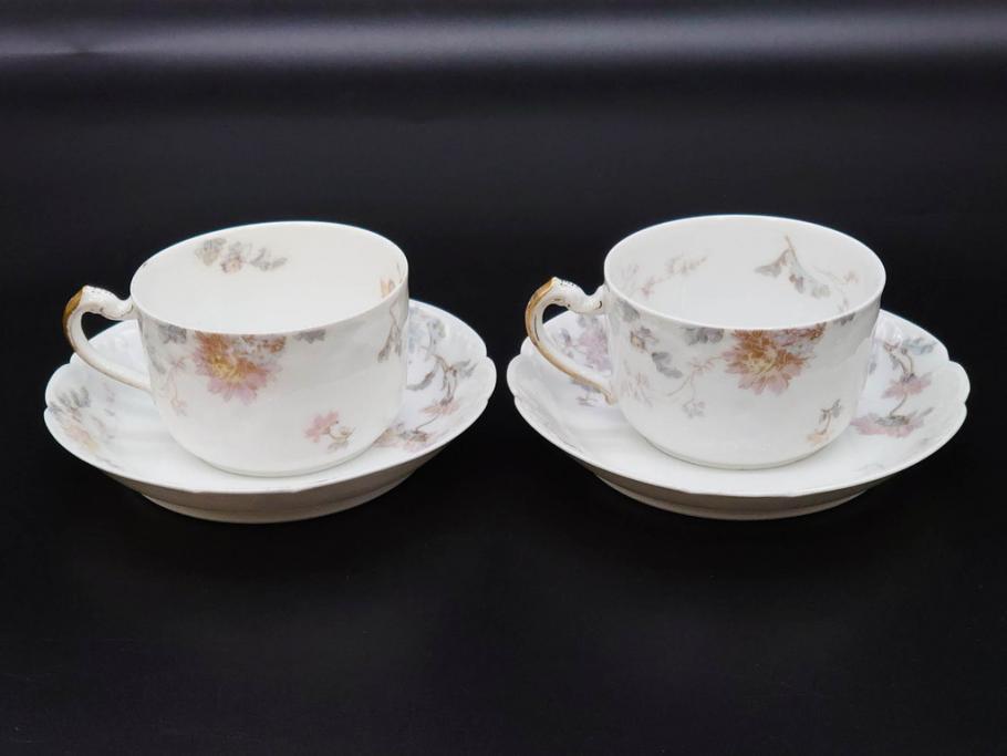 ビンテージ　フランス　LIMOGES(リモージュ)　HAVILAND(アビランド)　淡い花柄が上品なカップ&ソーサー7客セット(ヴィンテージ、金彩、フラワー、C&S、磁器、洋食器)(R-078840)