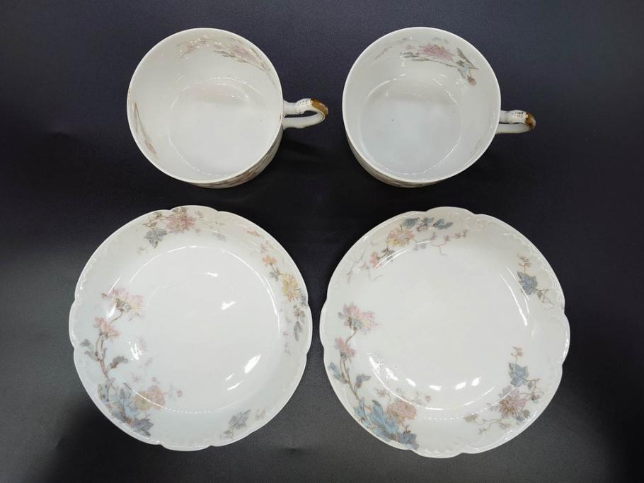 ビンテージ　フランス　LIMOGES(リモージュ)　HAVILAND(アビランド)　淡い花柄が上品なカップ&ソーサー7客セット(ヴィンテージ、金彩、フラワー、C&S、磁器、洋食器)(R-078840)
