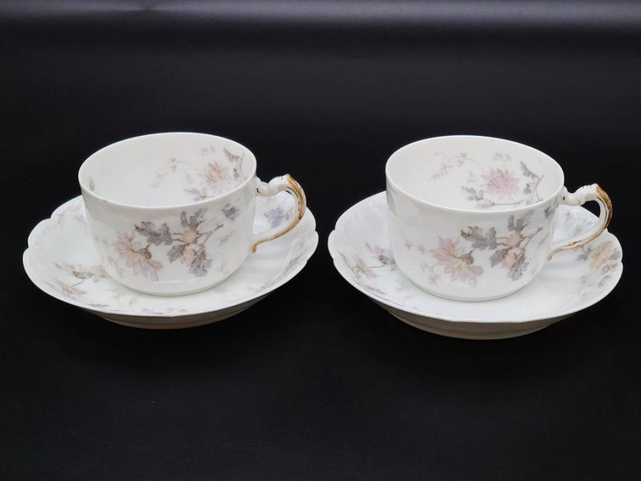 ビンテージ　フランス　LIMOGES(リモージュ)　HAVILAND(アビランド)　淡い花柄が上品なカップ&ソーサー7客セット(ヴィンテージ、金彩、フラワー、C&S、磁器、洋食器)(R-078840)