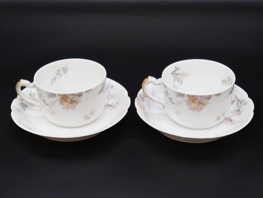 ビンテージ　フランス　LIMOGES(リモージュ)　HAVILAND(アビランド)　淡い花柄が上品なカップ&ソーサー7客セット(ヴィンテージ、金彩、フラワー、C&S、磁器、洋食器)(R-078840)