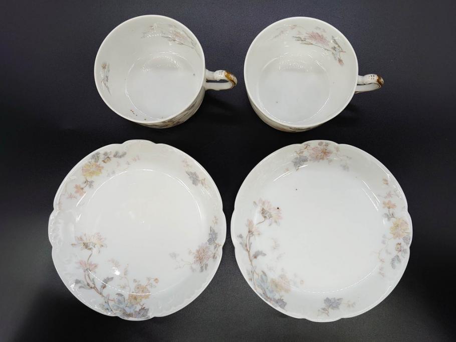 ビンテージ　フランス　LIMOGES(リモージュ)　HAVILAND(アビランド)　淡い花柄が上品なカップ&ソーサー7客セット(ヴィンテージ、金彩、フラワー、C&S、磁器、洋食器)(R-078840)