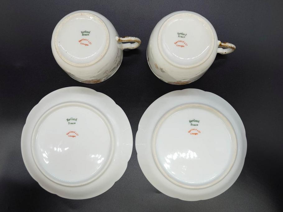 ビンテージ　フランス　LIMOGES(リモージュ)　HAVILAND(アビランド)　淡い花柄が上品なカップ&ソーサー7客セット(ヴィンテージ、金彩、フラワー、C&S、磁器、洋食器)(R-078840)
