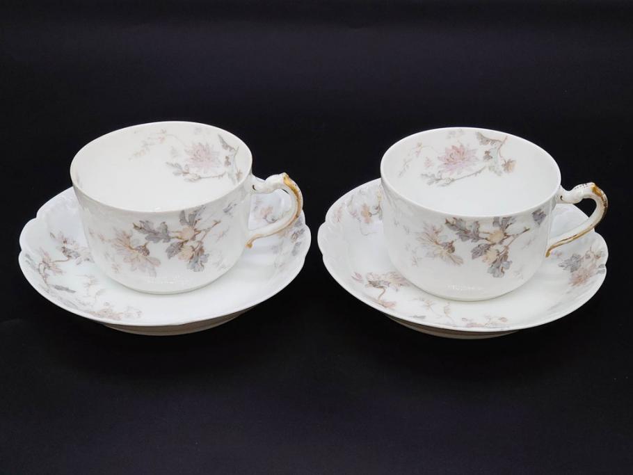 ビンテージ　フランス　LIMOGES(リモージュ)　HAVILAND(アビランド)　淡い花柄が上品なカップ&ソーサー7客セット(ヴィンテージ、金彩、フラワー、C&S、磁器、洋食器)(R-078840)