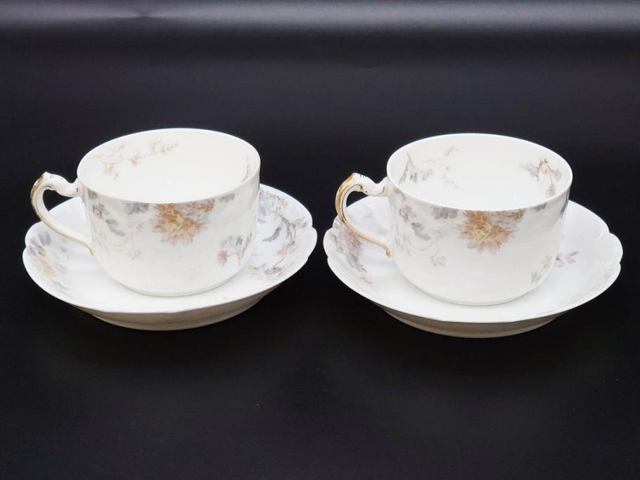 ビンテージ　フランス　LIMOGES(リモージュ)　HAVILAND(アビランド)　淡い花柄が上品なカップ&ソーサー7客セット(ヴィンテージ、金彩、フラワー、C&S、磁器、洋食器)(R-078840)