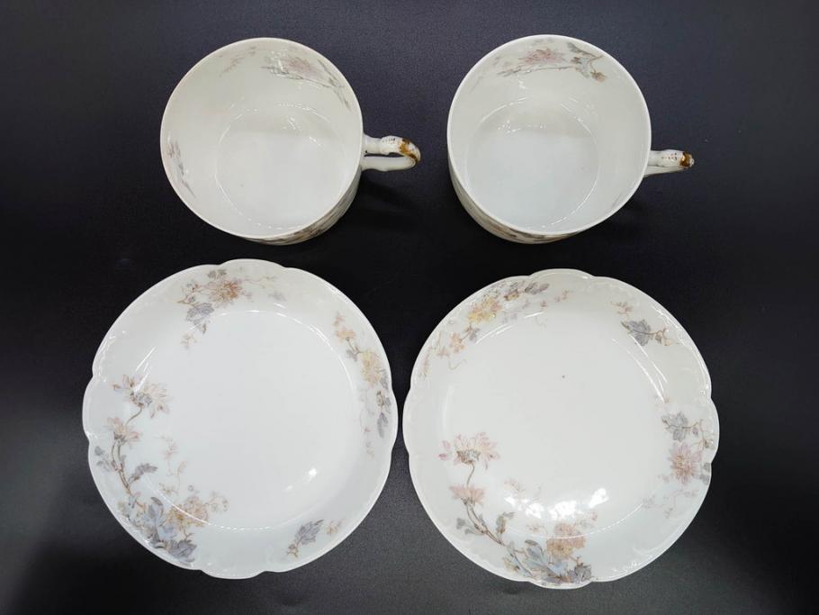 ビンテージ　フランス　LIMOGES(リモージュ)　HAVILAND(アビランド)　淡い花柄が上品なカップ&ソーサー7客セット(ヴィンテージ、金彩、フラワー、C&S、磁器、洋食器)(R-078840)