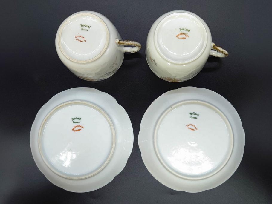 ビンテージ　フランス　LIMOGES(リモージュ)　HAVILAND(アビランド)　淡い花柄が上品なカップ&ソーサー7客セット(ヴィンテージ、金彩、フラワー、C&S、磁器、洋食器)(R-078840)