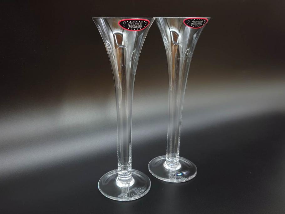 未使用品　オーストリア　RIEDEL(リーデル)　ソムリエ　シャンパーニュ　スパークリングワイン　洗練されたデザインが優美な印象を与えるグラス2客セット(旧パッケージ、チューブ缶、箱付き、袋付き)(R-073035)