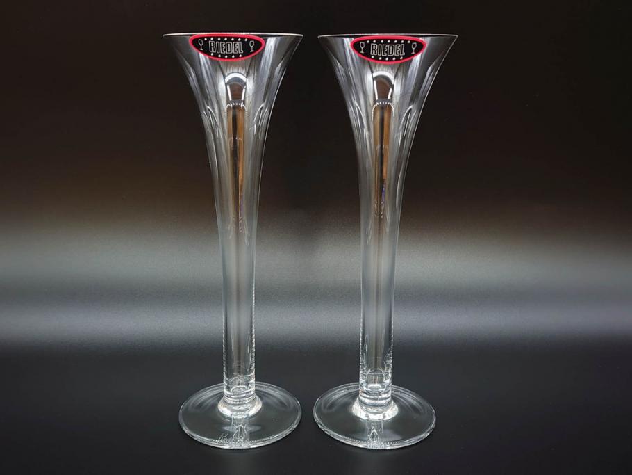 未使用品　オーストリア　RIEDEL(リーデル)　ソムリエ　シャンパーニュ　スパークリングワイン　洗練されたデザインが優美な印象を与えるグラス2客セット(旧パッケージ、チューブ缶、箱付き、袋付き)(R-073035)
