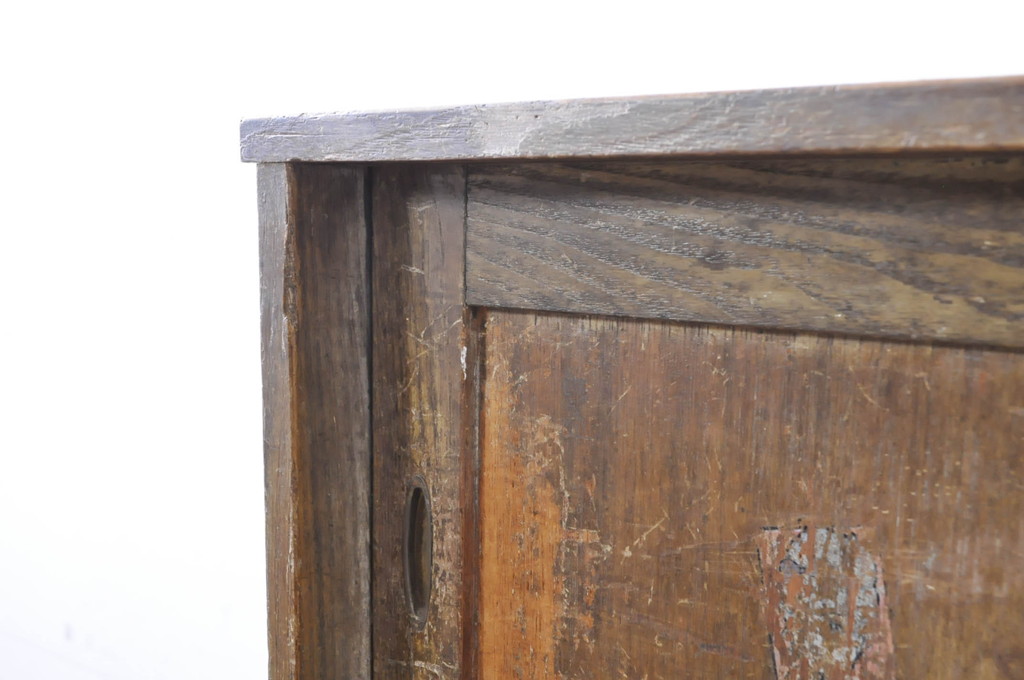 和製アンティーク　三方栗材　古い木味が魅力の大振りな下駄箱(収納棚、ロッカー、キャビネット、戸棚)(R-071480)