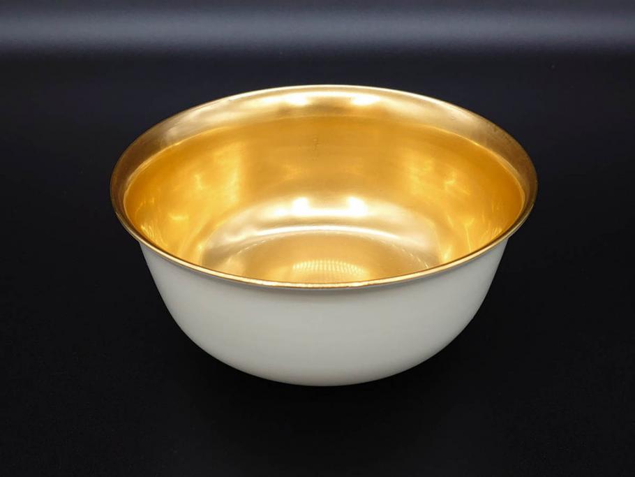 超稀少　ドイツ　マイセン　Meissen　金彩ゴールド×ホワイト　ボウル&磁器メダルセット(300Jahre europaisches porzellan、パゴダ?、人物、箱付き)(R-071812)