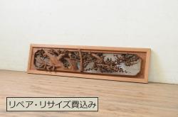 アンティーク建具　素朴な木味が懐かしい雰囲気を醸し出すマス目(升目)格子戸1枚(きつね格子、狐格子、板戸、引き戸)(R-064280)