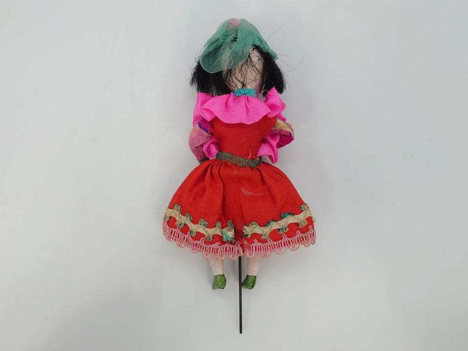 戦前　旧家 蔵出し　当時物　女の子　ポンプ式　レトロな雰囲気漂うダンス人形(踊り子、箱付き)(検索ワード:サクラビスク)(R-073097)
