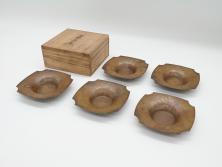 明治～大正期　在銘　黄銅　角切　食卓に和の趣を演出する茶托5客セット(茶道具、コースター、共箱付き)(R-062528)