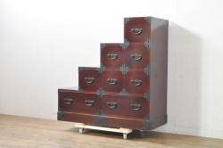 中古　美品　田中家具　二本松箪笥　上質な和の雰囲気漂う階段箪笥(収納箪笥、整理箪笥、和タンス、引き出し)(定価約41万円)(R-076559)