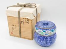 陶匠 高野昭阿弥　和楽庵　京焼　色絵祥瑞　唐子の図　意匠を凝らした水指(瓢箪、瓢形、腰捻、水差、茶道具、煎茶道具、共箱付き)(R-078931)