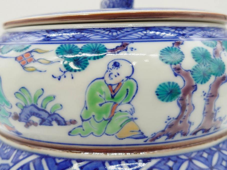陶匠 高野昭阿弥　和楽庵　京焼　色絵祥瑞　唐子の図　意匠を凝らした水指(瓢箪、瓢形、腰捻、水差、茶道具、煎茶道具、共箱付き)(R-078931)