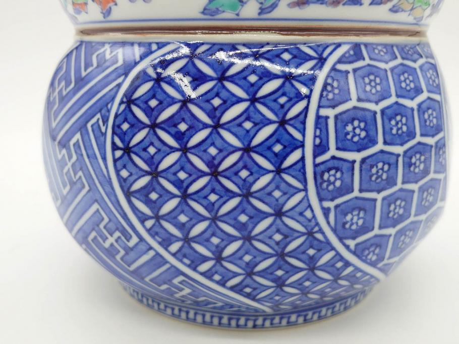 陶匠 高野昭阿弥　和楽庵　京焼　色絵祥瑞　唐子の図　意匠を凝らした水指(瓢箪、瓢形、腰捻、水差、茶道具、煎茶道具、共箱付き)(R-078931)