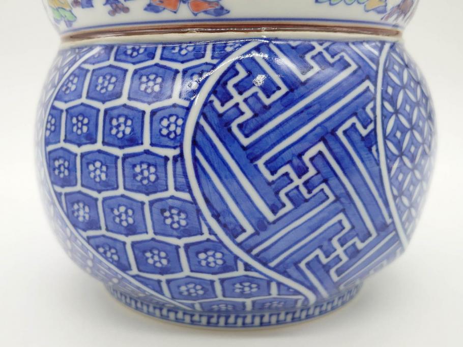 陶匠 高野昭阿弥　和楽庵　京焼　色絵祥瑞　唐子の図　意匠を凝らした水指(瓢箪、瓢形、腰捻、水差、茶道具、煎茶道具、共箱付き)(R-078931)