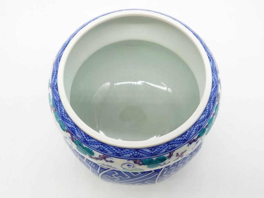 陶匠 高野昭阿弥　和楽庵　京焼　色絵祥瑞　唐子の図　意匠を凝らした水指(瓢箪、瓢形、腰捻、水差、茶道具、煎茶道具、共箱付き)(R-078931)