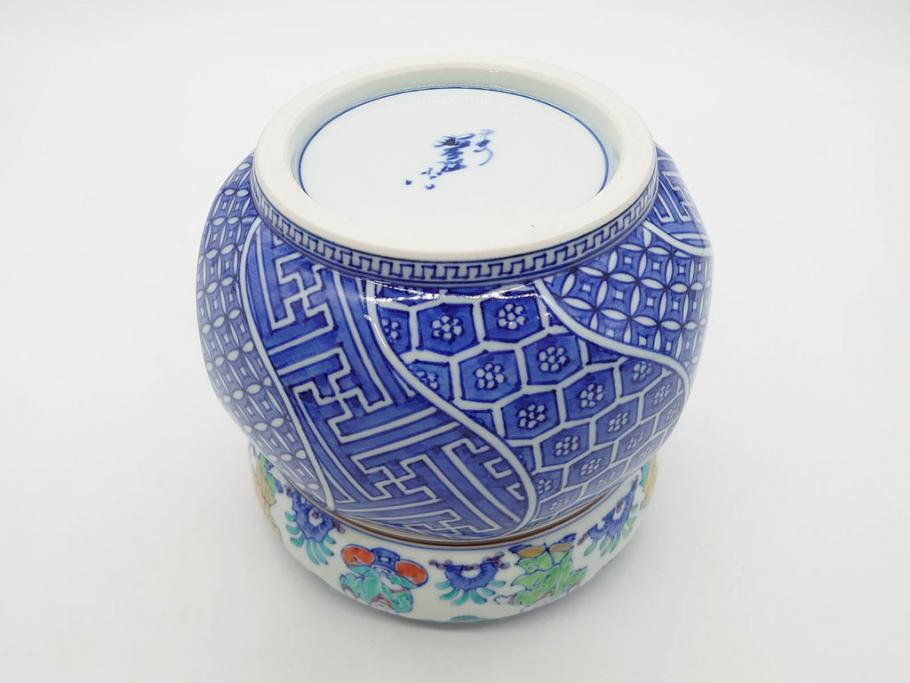 陶匠 高野昭阿弥　和楽庵　京焼　色絵祥瑞　唐子の図　意匠を凝らした水指(瓢箪、瓢形、腰捻、水差、茶道具、煎茶道具、共箱付き)(R-078931)