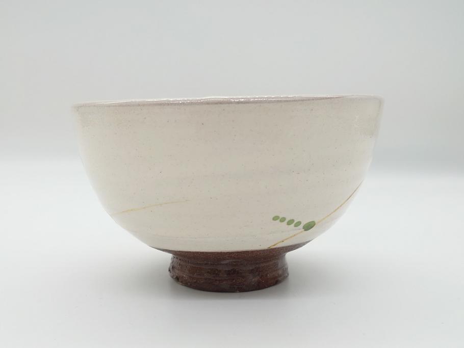 益子焼　赤絵　吉川心水(よしかわもとみ)　4.3寸　約13cm　萩文茶碗(共箱付き、和食器、和皿、とんぼ、作家物、四寸三分)(R-062529)