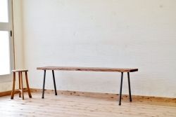 アンティーク家具　天板一枚板!鉄脚アンティークベンチ(長椅子)1