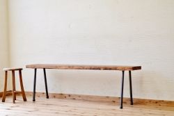 アンティーク家具　天板一枚板!鉄脚アンティークベンチ(長椅子)2