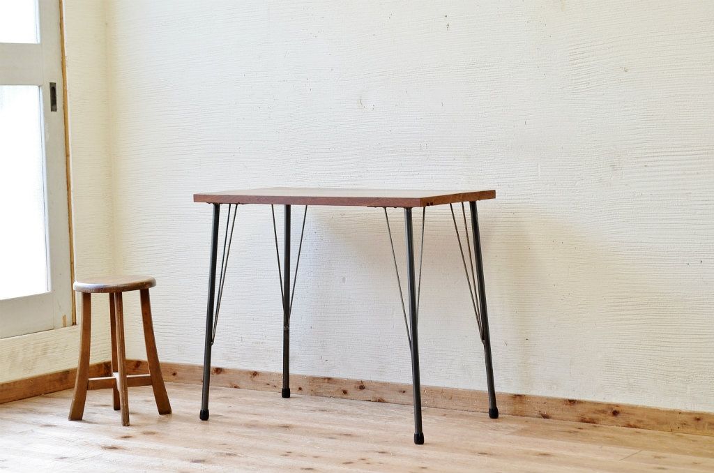 アンティーク家具　☆古い木の鉄脚アンティークテーブル(作業台、机)2