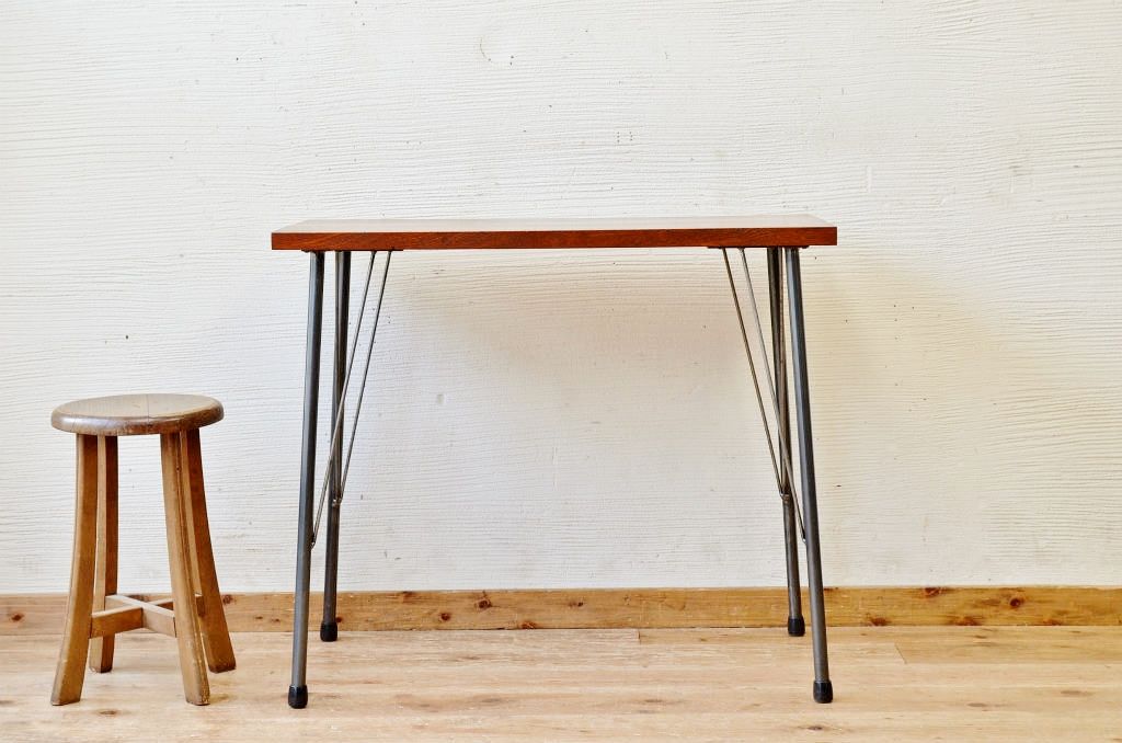 アンティーク家具　☆古い木の鉄脚アンティークテーブル(作業台、机)2