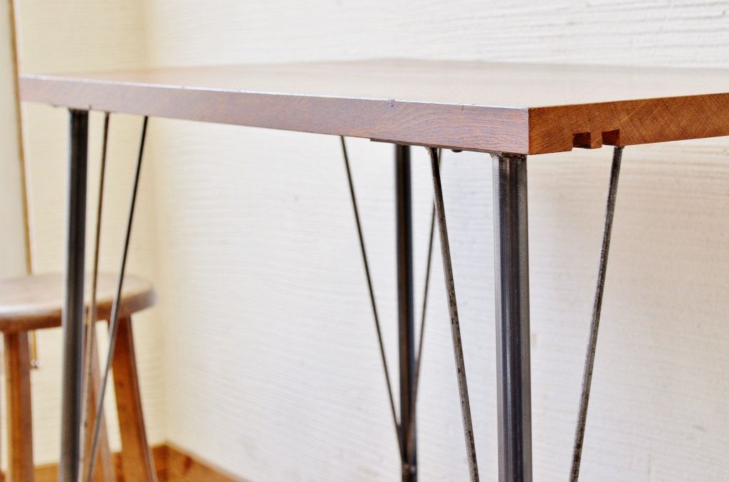 アンティーク家具　☆古い木の鉄脚アンティークテーブル(作業台、机)2