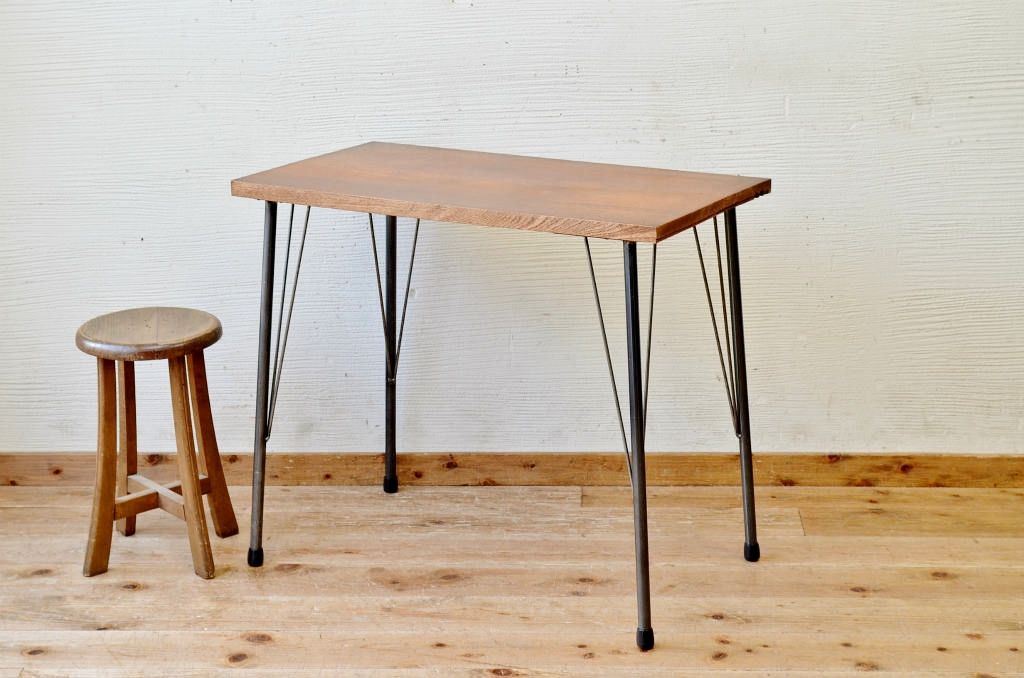 アンティーク家具　☆古い木の鉄脚アンティークテーブル(作業台、机)2