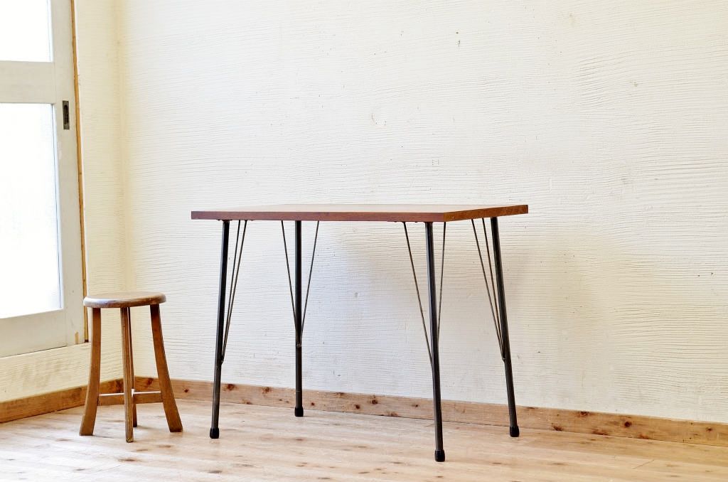 アンティーク家具　☆古い木の鉄脚アンティークテーブル(作業台、机)3